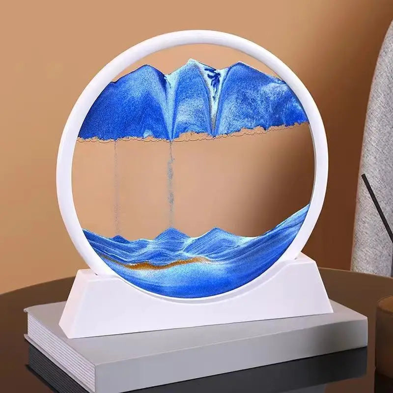 7/12 Inch Sandscape Moving Sand Art Picture round Moving Hourglass 3D Mountain Motion Display Flowing Sand Painting Home Decor